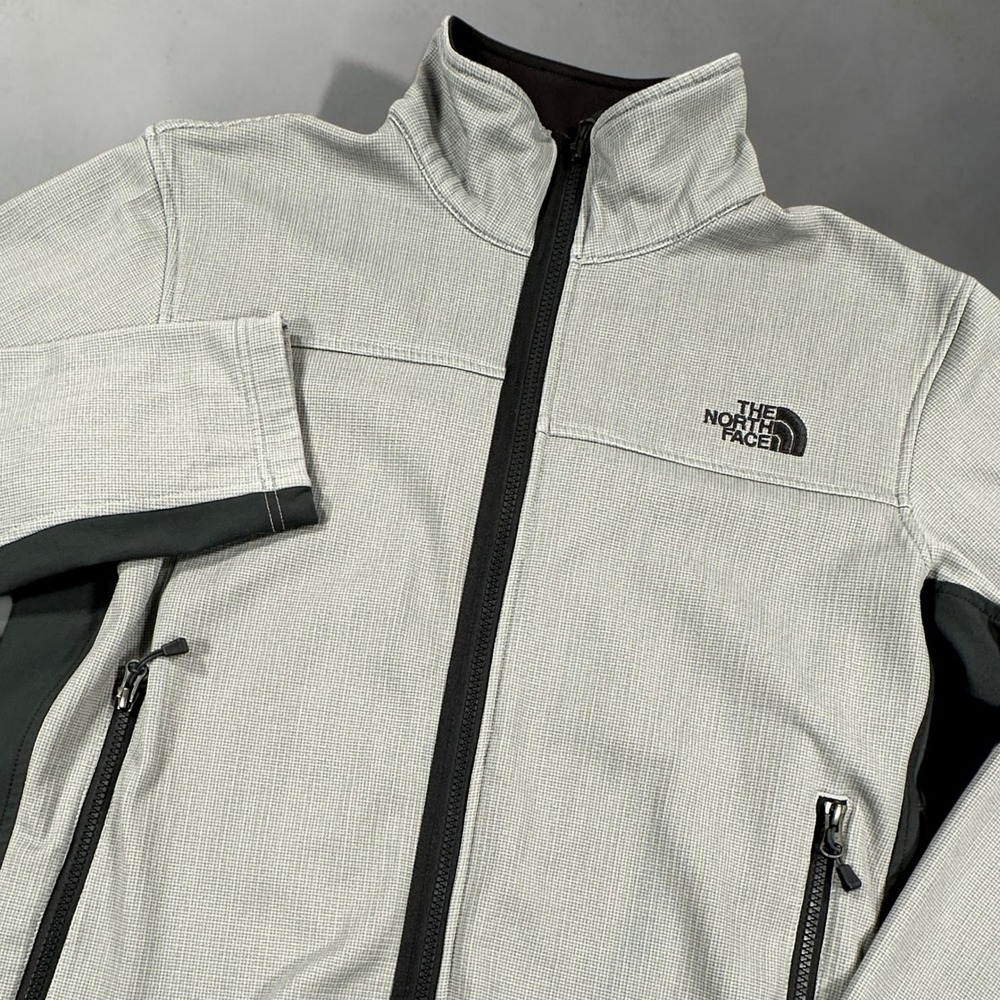 The North Face Waffle Knit Full-Zip Jacket Mens M Gray Black Thermal Fleece A2ZF